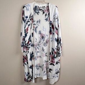 J Jill Duster Cardigan Womens Large Linen Viscose Floral bohemian Hippie